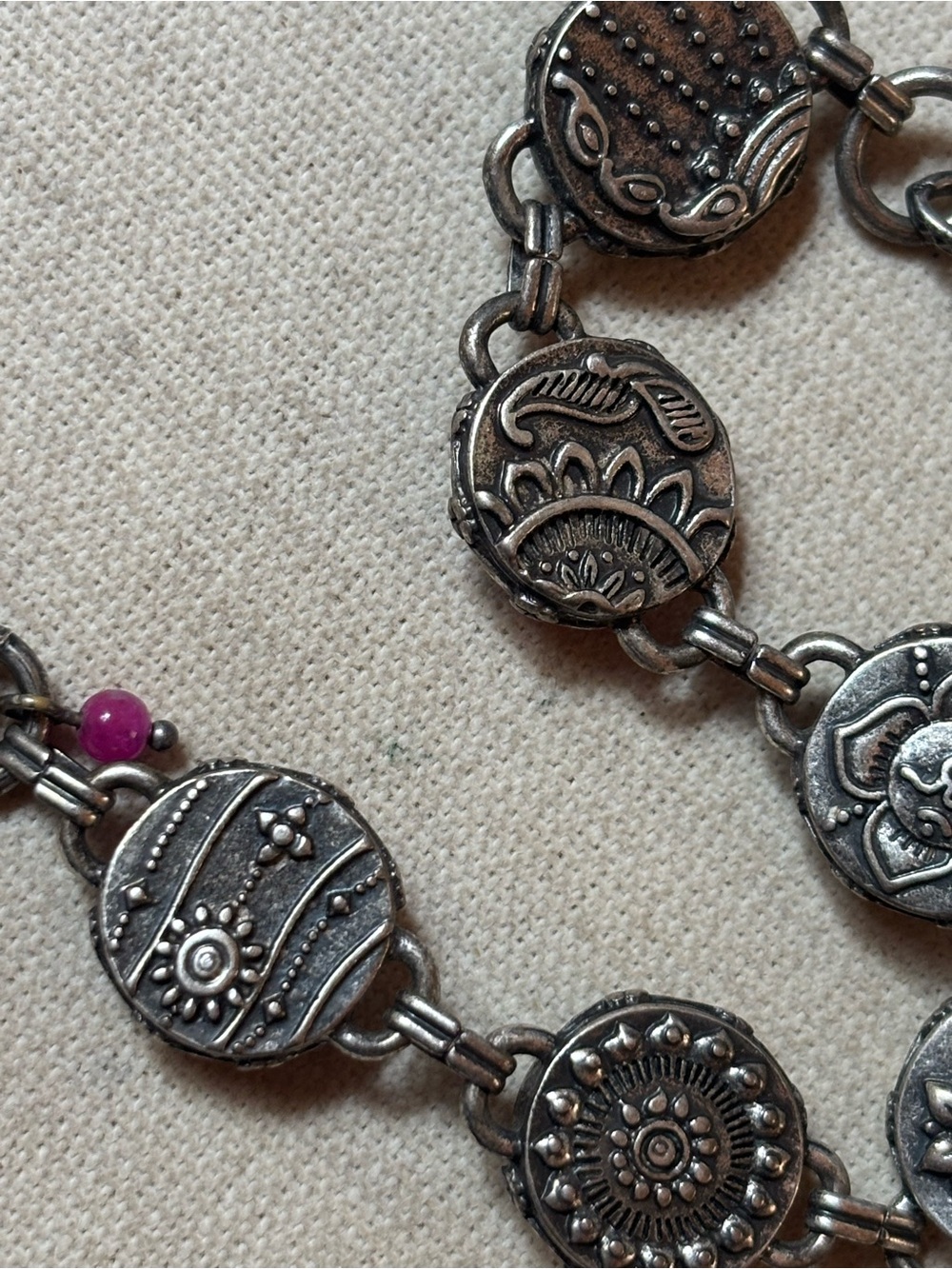 Luck Brand Clasp Round Silver Glass Mixed Media & Floral Links - Picture 9 of 13
